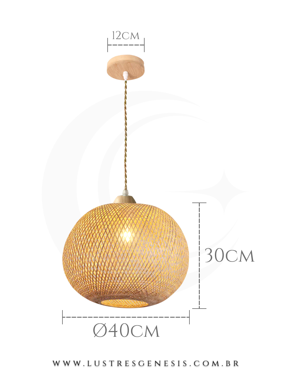 Pendente de fibra de bambu Nias com design artesanal, ideal para mesas, balcão de cozinha, área gourmet e sítios